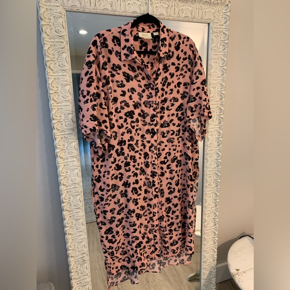 Coral with cheetah print extra long over-blouse by Anthropologie. - Picture 2 of 2